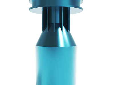 Blue Metallic Industrial Component With Cylindrical Structure And Finned Top 3d model