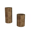 Two Natural Wooden Cylindrical Stools With Grain Pattern On Marble Floor