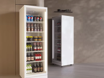 White Upright Display Refrigerators Stocked With Bottled Beverages In Modern Interior 3d model