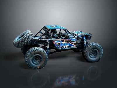 Blue Functional Off Road Vehicle With Large Tires And Exposed Frame 3d model