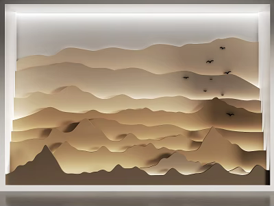 3D Layered Mountain Background Wall With LED Lighting And Flying Birds Decor 3d model
