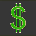 Green 3D Dollar Sign With Gold Border On Gray Gradient Background And Reflection 3d model