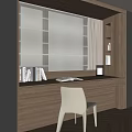 Modern Wooden Bay Window Cabinet With Desk Books Table Lamp And Blinds