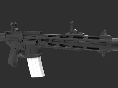 Black Tactical Rifle With White Magazine And Perforated Barrel Design Features 3d model