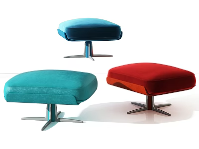 Modern Design Blue Teal And Red Ottomans With Sturdy Metal Legs 3d model