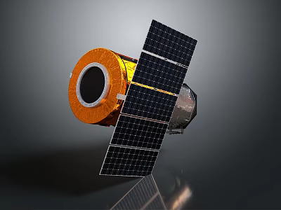 Advanced Satellite With Solar Panels And Golden Cylindrical Structure Design 3d model