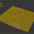 3D Model Of Damaged Brick Structure With Ruins Grass Debris And Water