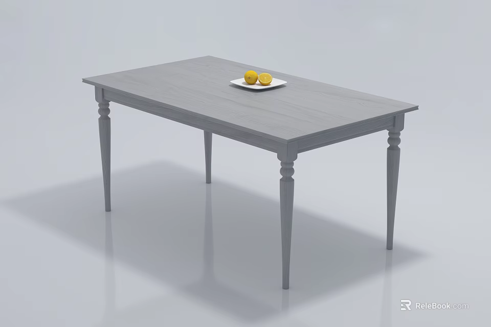 Simple Modern Gray Rectangular Coffee Table With White Plate And Yellow Fruits 3d model 