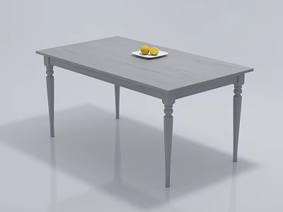 Simple Modern Gray Rectangular Coffee Table With White Plate And Yellow Fruits 3d model