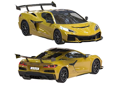 Yellow Sports Car With Sleek Design Rear Spoiler And Aerodynamic Body 3d model