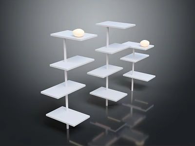 Industrial Equipment Display Shelves with White Horizontal Layers Metal Brackets and Sphere Decorations 3d model