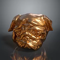 Golden Shiny Pug Head Sculpture With Smooth Surface And Dark Background