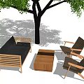 Outdoor Sofa With Wooden Frame Matching Chairs And Coffee Table Under Tree 3d model