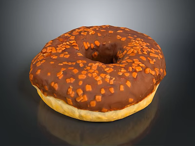Delicious Round Donut With Chocolate Frosting And Orange Sprinkles On Dark Background With Shiny Glaze 3d model