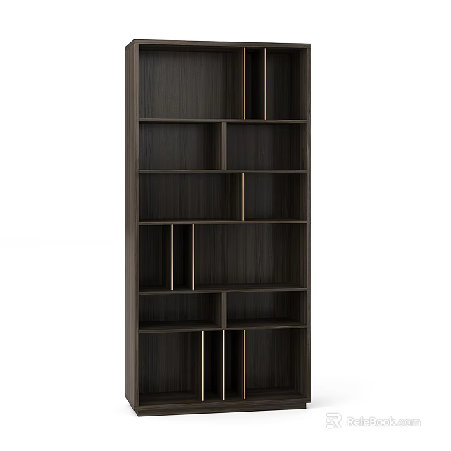 Dark Wood Modern Shelving Unit With Multiple Open Compartments For Home Storage 3d model