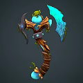 Detailed 3D Fantasy Axe Model With Frog Blue Blade And Bone Decorations