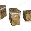 Set of Three Decorative Woven Square Storage Baskets With Colorful Trim
