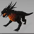 Black Dragon Creature With Glowing Red Chest Sharp Spikes Open Mouth And Sharp Teeth 3d model
