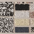 Various Colored Natural Pebbles And Stones In Different Patterns And Textures