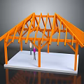 Bright Orange Wooden Roof Truss Building Structure With Two Figures Below