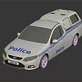 White Police Car Design With Blue Striped Pattern And Roof Lights