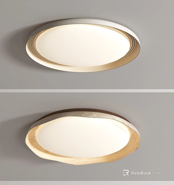 Modern Round Ceiling Light With Gold Frame And White Lampshade For Interior 3d model 