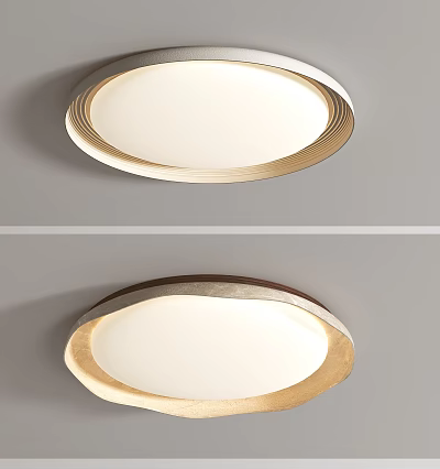Modern Round Ceiling Light With Gold Frame And White Lampshade For Interior 3d model