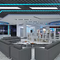 Modern Control Room with Multiple Computer Monitors Large Display Screen and Modern Lighting 3d model