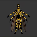 Yellow and Black Wasp 3D Model Creature with Horned Head Wings and Multiple Limbs