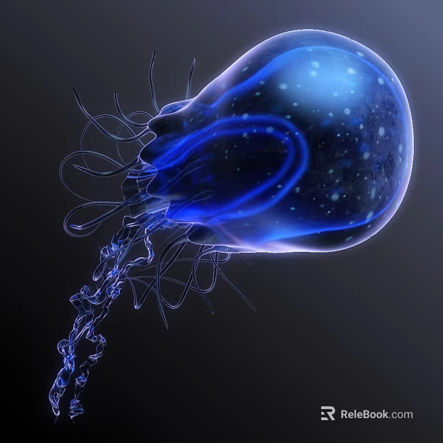 Blue Transparent Jellyfish With Bioluminescent Glow And Tentacles On Dark Background 3d model 