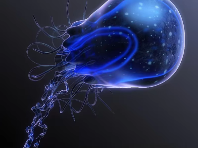 Blue Transparent Jellyfish With Bioluminescent Glow And Tentacles On Dark Background 3d model