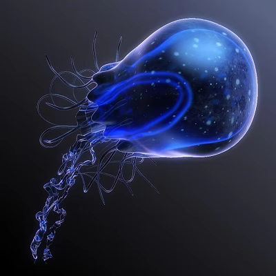 Blue Transparent Jellyfish With Bioluminescent Glow And Tentacles On Dark Background 3d model