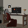 Modern Middle Ancient Desk Chair Middle Style Desk Computer Desk Computer 3d model