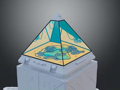 Pyramid Shaped Transparent Structure With Detailed Green Blue Interior Design And White Base Platform 3d model