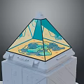 Pyramid Shaped Transparent Structure With Detailed Green Blue Interior Design And White Base Platform