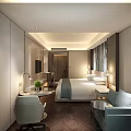 Hotel Room Interior With Comfortable Bed Sofa Desk And Modern Decor