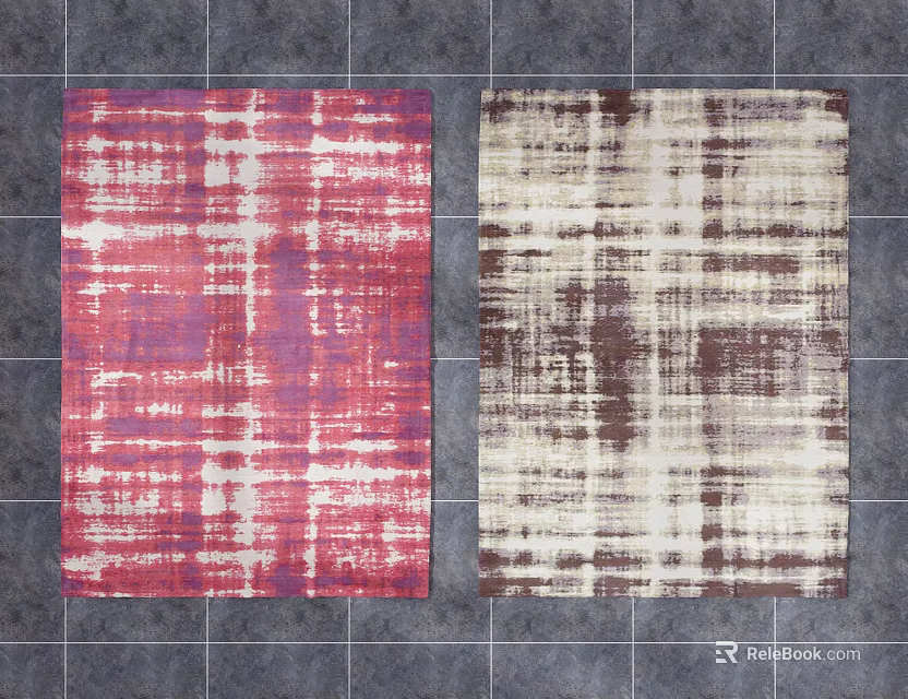 Two Square Rugs With Red Purple And Beige Brown Striped Patterns 3d model