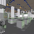 Supermarket Department Store Interior With Shopping Carts Checkout Counters And High Quality Natural Food Section