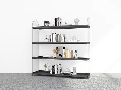 Modern Bookshelf with Multiple Shelves Holding Books Decorative Vases Frames and Ornaments 3d model