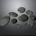 Natural Wooden Stone Collection With Gray Blue Hues Various Sizes Different Shapes And Textured Surfaces