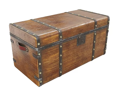 Vintage Wooden Trunk With Metal Straps Brass Rivets And Classic Storage Design 3d model