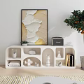 Modern White TV Stand With Multiple Compartments Decorative Items Books And Plants