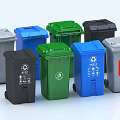 Public Facilities Colorful Trash Bins With Various Recycling Symbols And Different Colors