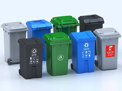 Public Facilities Colorful Trash Bins With Various Recycling Symbols And Different Colors 3d model