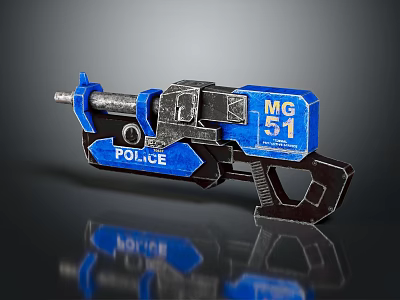 MG 51 Police Weapon Blue Tactical Metal Design With Structural Features 3d model