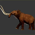Realistic Woolly Mammoth With Long White Tusks And Brown Fur Standing On Gray Background