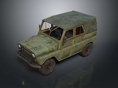 Vintage Green Military Vehicle With Canvas Roof And Off Road Wheels 3d model