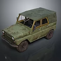 Vintage Green Military Vehicle With Canvas Roof And Off Road Wheels