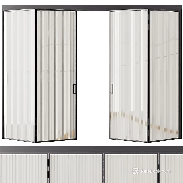 Modern Glass Partition With Black Frame And Vertical Stripes Interior Divider 3d model 