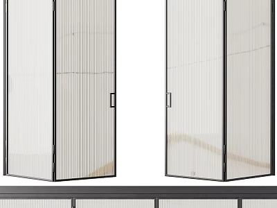 Modern Glass Partition With Black Frame And Vertical Stripes Interior Divider 3d model